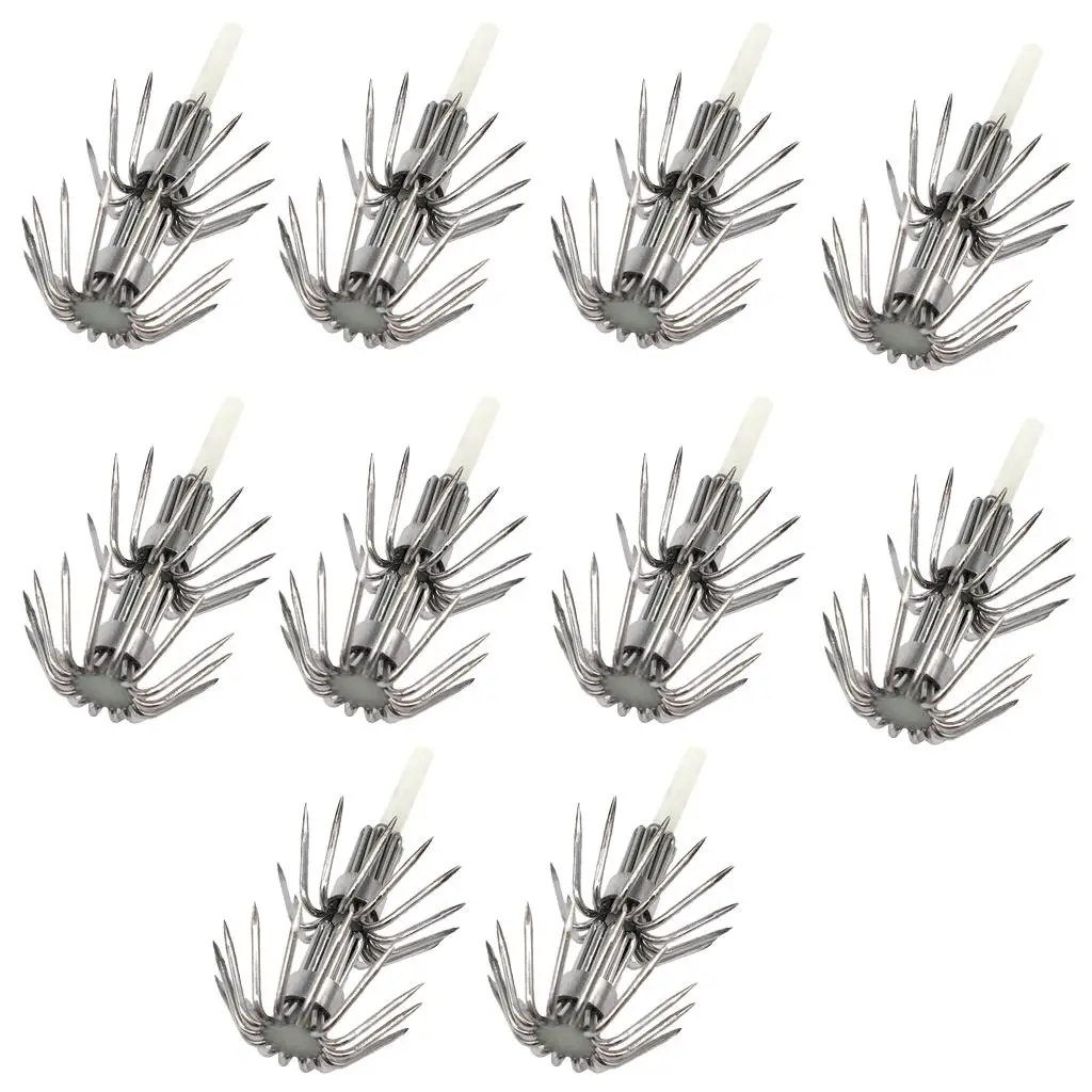 10pcs Squid Egi Fishing Jigs Hooks Stainless Steel with Nylon Tube, Men Women Outdoor Fishing Tools