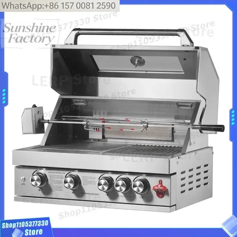Premium Luxurious Commercial Outdoor Kitchen BBQ Grill Set Built-In Modern Design 5-Burner Stainless Steel Electronic