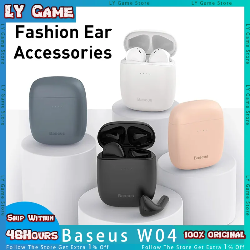 

Baseus W04 Pro Bluetooth Headphones Wireless Half In Ear Music Long Battery Life Noise Reduction For Huawei Xiaomi Customized