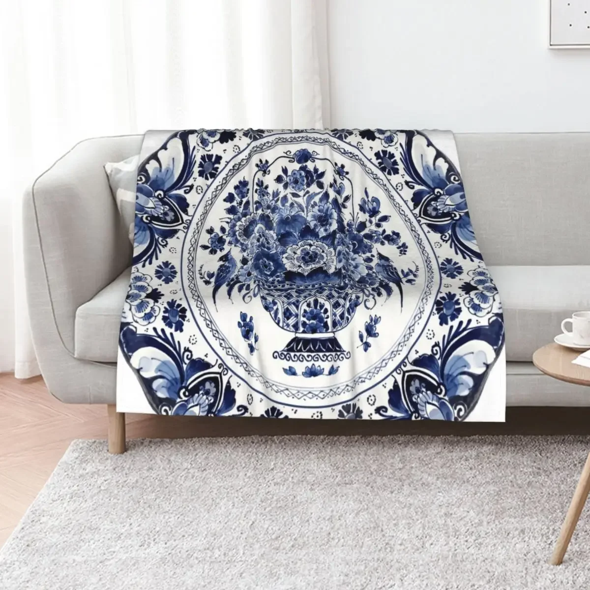 

Royal Delft Blue Flower Basket Throw Blanket For Sofa Thin Luxury Brand Furrys Comforter Blankets