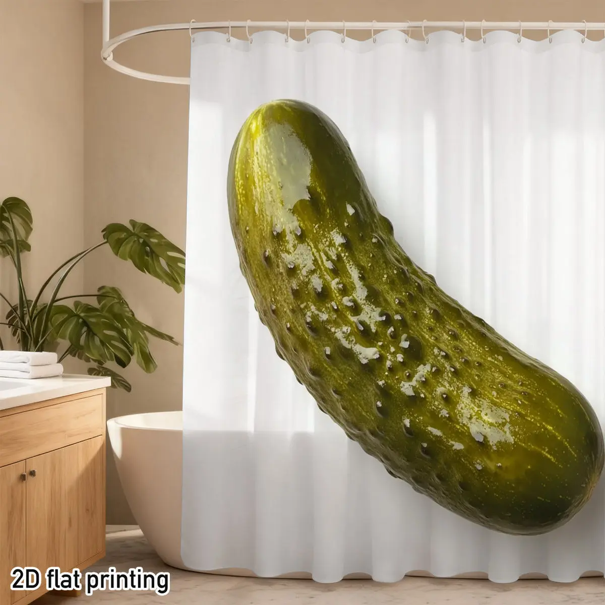 Funny Pickle Shower Curtain - Large Realistic Cucumber Print, Novelty Food Theme, Waterproof Bathroom Decor, Multiple Sizes