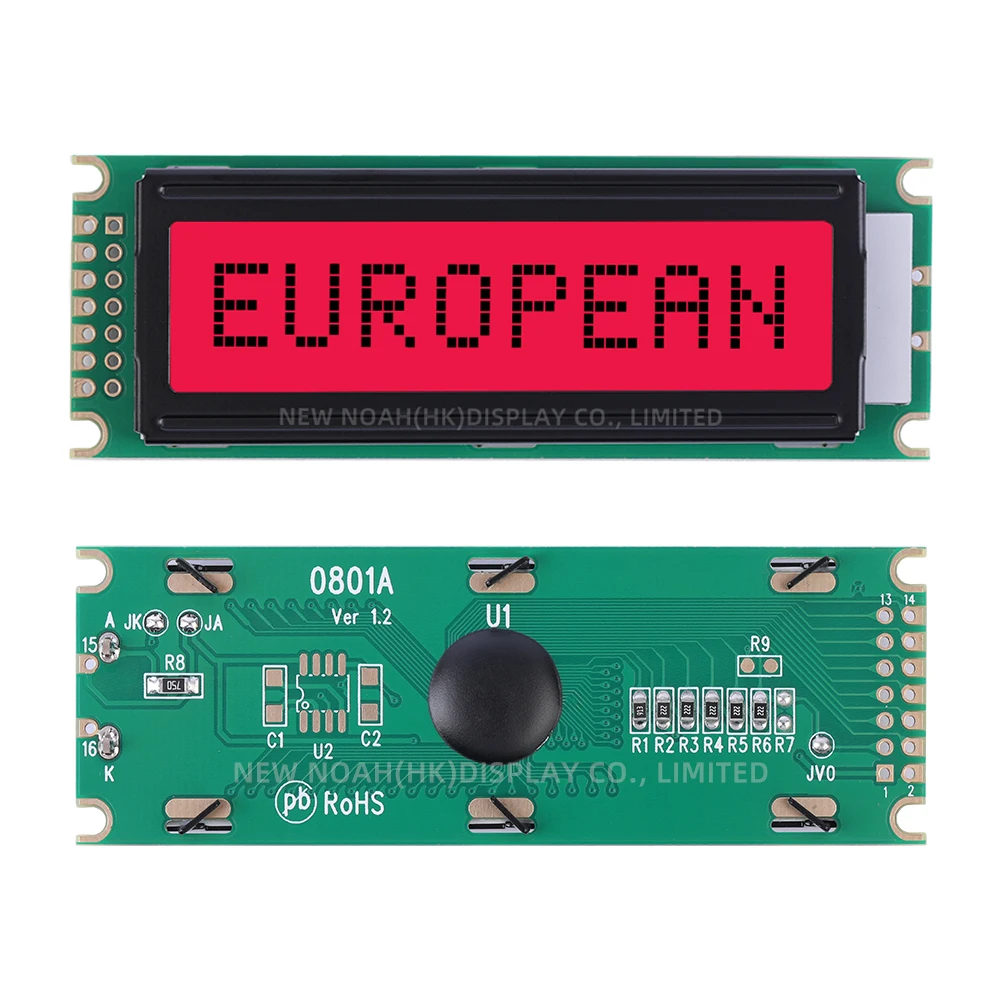 European Red Light Black Letters 0801A Character LCD Display Screen 1X8 0801 8X1 Support Customization Of 6800 8-Bit Parallel
