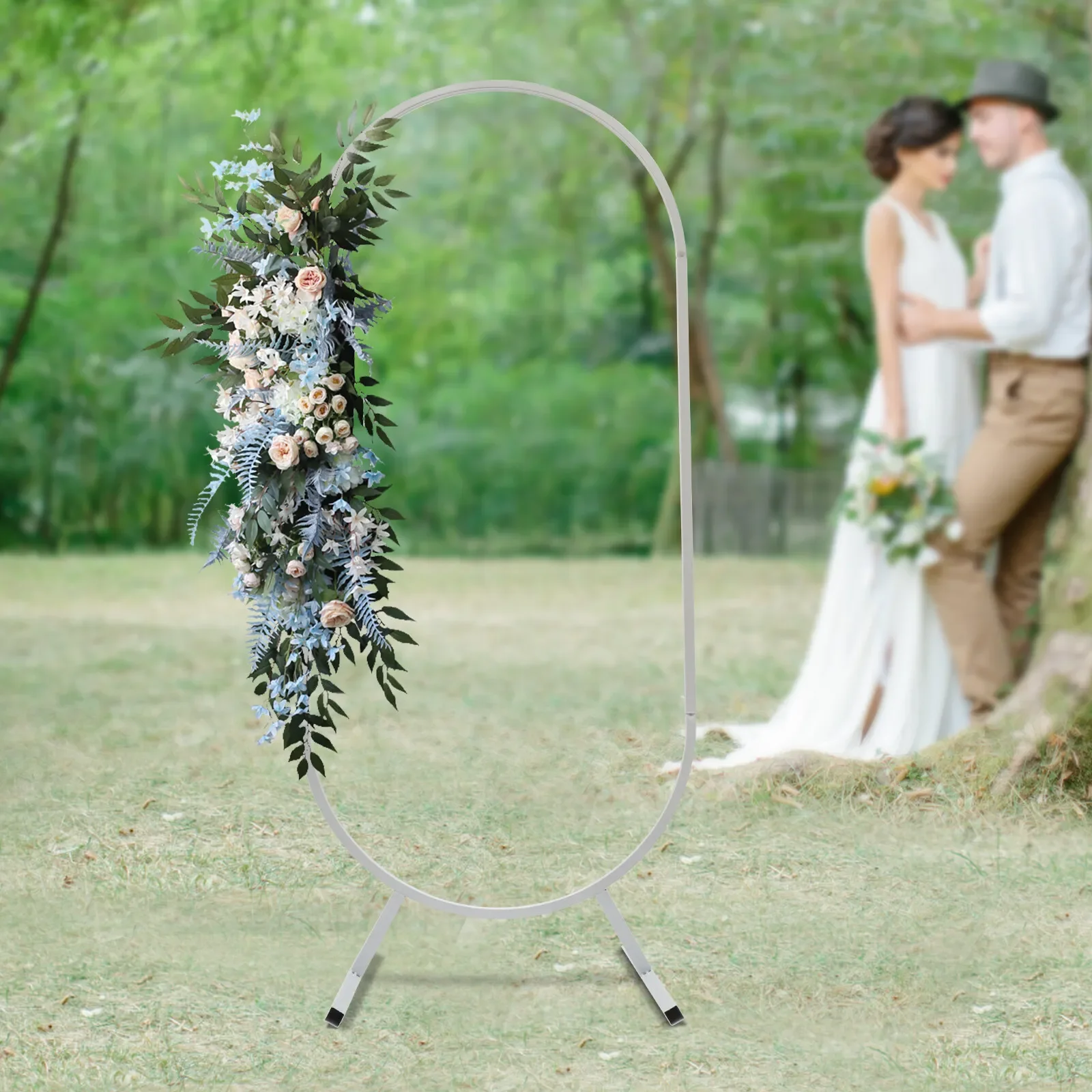 1.4/1.7/2m Oval Metal Wedding Arch Stand Balloon Flower Holder Frame Decor Backdrop White/Gold