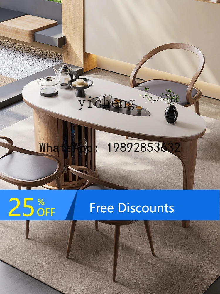 

solid wood balcony tea table 1.2 meters household new Chinese rock slab tea table