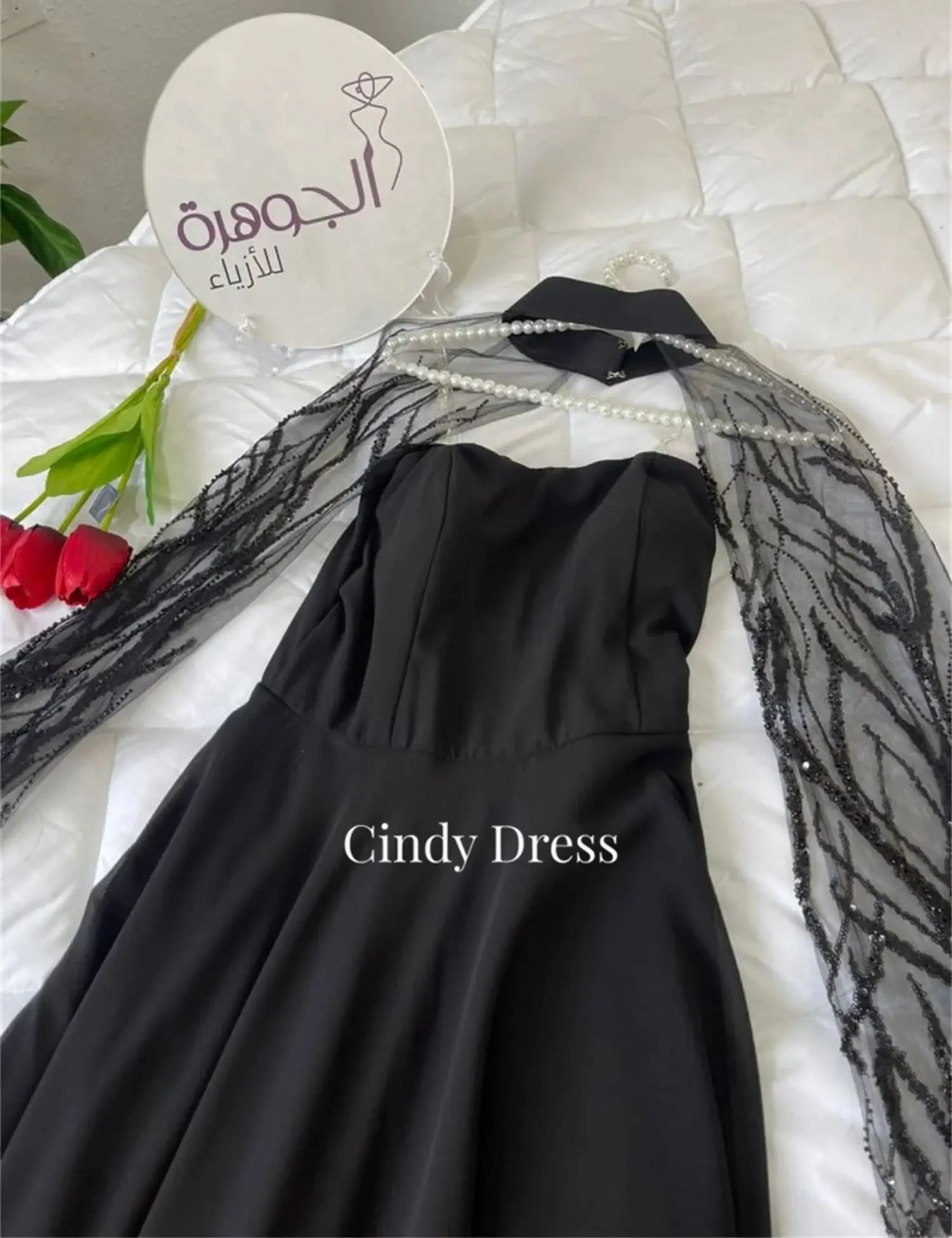 Cindy Saudi Arabia Black A-line Shawl Evening Dresses on Offer Clearance Royal Engagement Dress Customized