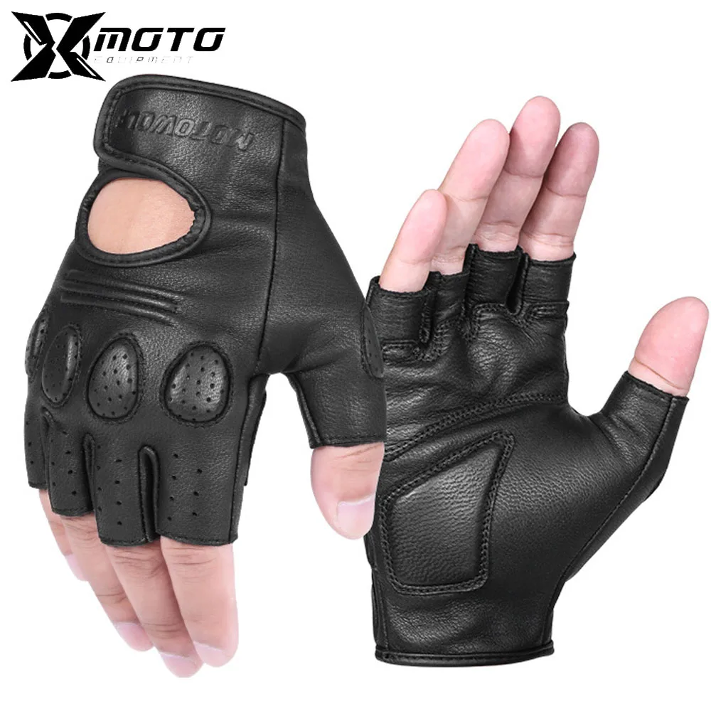 Outdoor Riding Motorcycle Leather Breathable Gloves Motorbike Anti-fall Vintage Short Finger Gloves Motorbike Gloves