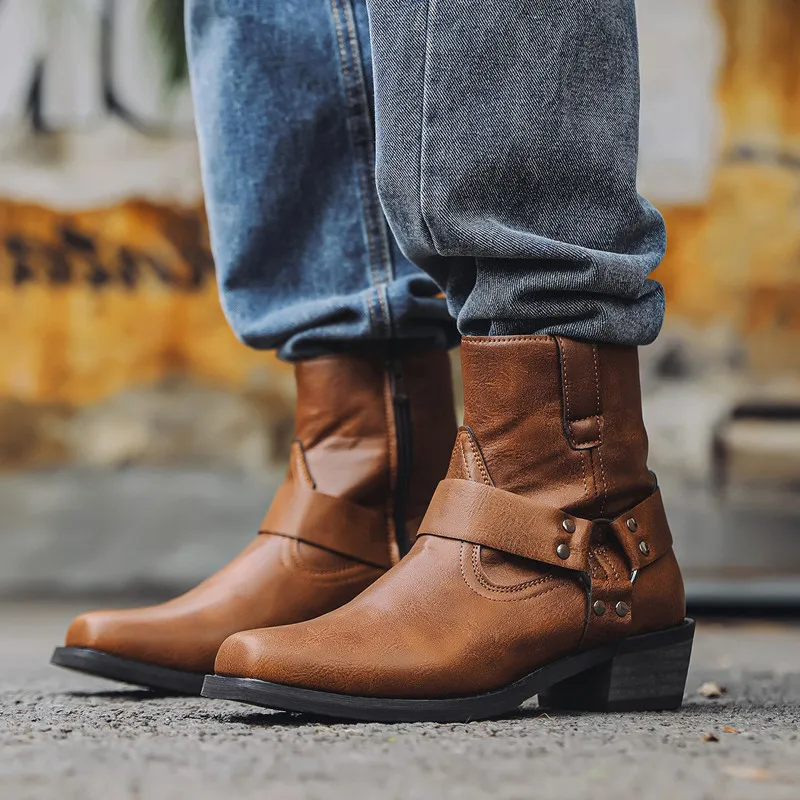 Nuevas Botas Vaqueras Occidentales de Cuero con Cremallera Lateral para Hombre, Botas Cortas Retro para Hombre, Ligeras y Cómodas para Exteriores, Botas Hombre Talla Grande 48