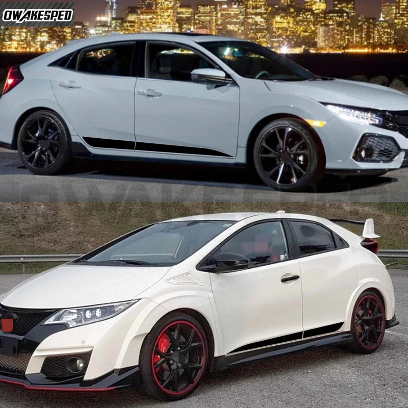 

2PCS Car Sticker Sport Stripes Auto Door Side Skirt Vinyl Decal Carbon Fiber DIY For-Honda Civic Hatchback TYPE R Accessories