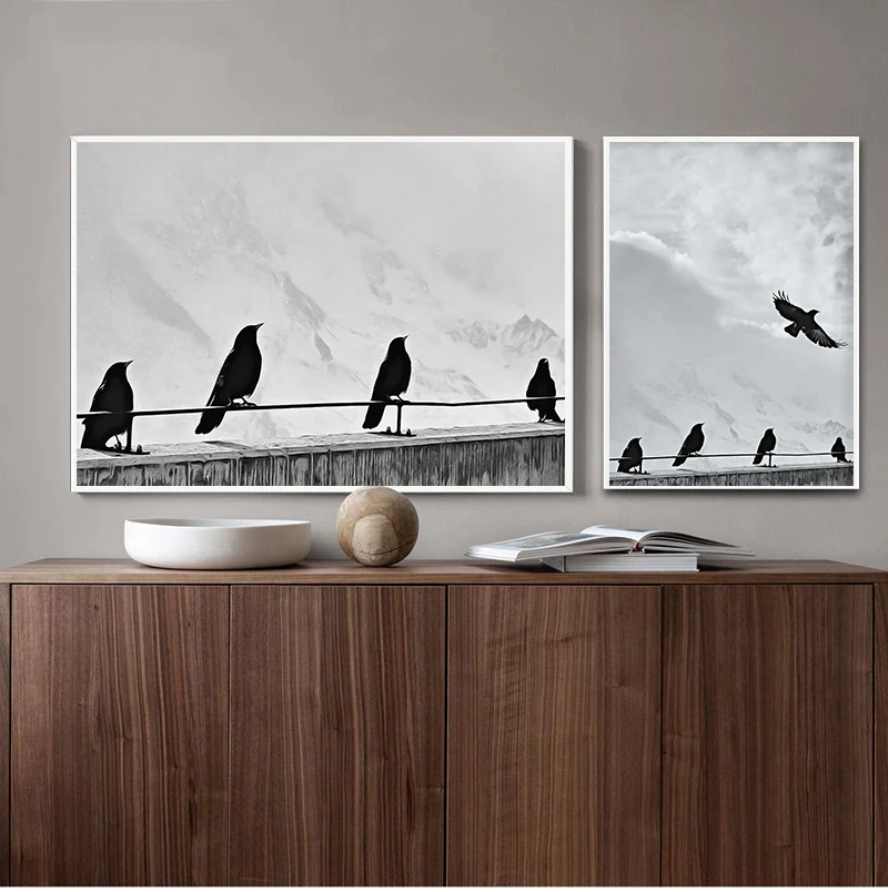 Modern Art Black and White Pictures Crows and Eagles Flying In The Sky Food Patching and Printmaking Home Decoration Cuadros