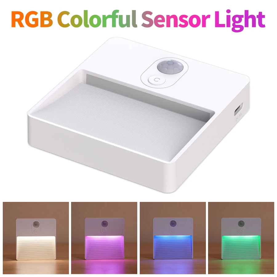 

Motion Sensor LED Night Light Rechargeable Square Wall Lamp Cabinet Light for Kitchen Bedroom Closet Stairs Hallway Lamp