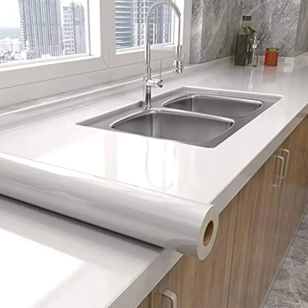 

Plain Gloss Paste Wall Stickers Wood Pattern White Color PVC Pearl Film Self-adhesive High Temperature Resistance Sticker