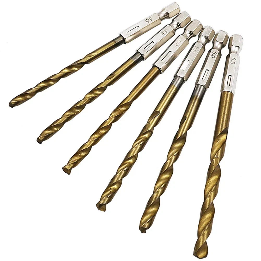 Brocas recubiertas de titanio HSS, 1,5mm-6,5mm, vástago hexagonal de 1/4 pulgadas, taladro helicoidal de acero de alta velocidad para Metal, madera y plástico