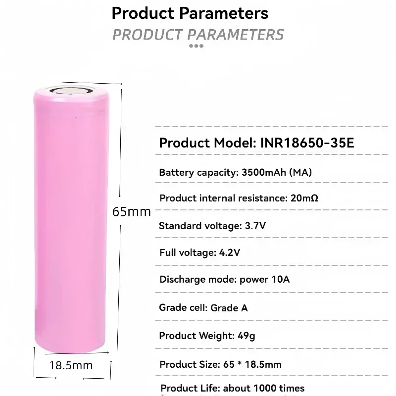 35E 18650 Batterie 18650 35E 3500mAh 3.7V 20A 18650 Lithium - Ion De Haute Puissance Origine Outil Electrique 35E INR