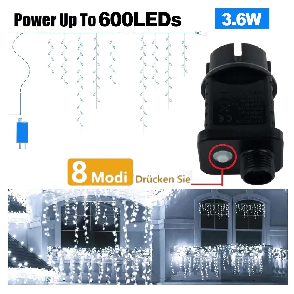 31V 3.6W EU-Plug Power Adapter LED Light Transformer Driver 8 Functional Lamp Driver Switch Adapter IP44 Waterproof Power Supply