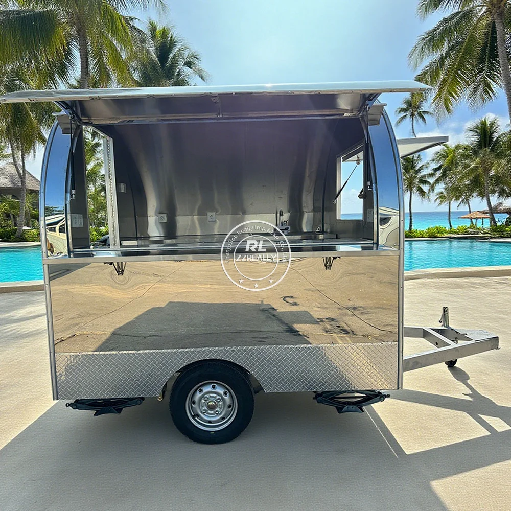 Anpassung aus Edelstahl, maßgeschneiderter Food Truck-Anhänger, mobiler Snackbar, Zelt, Wohnwagen, Street Food Cart