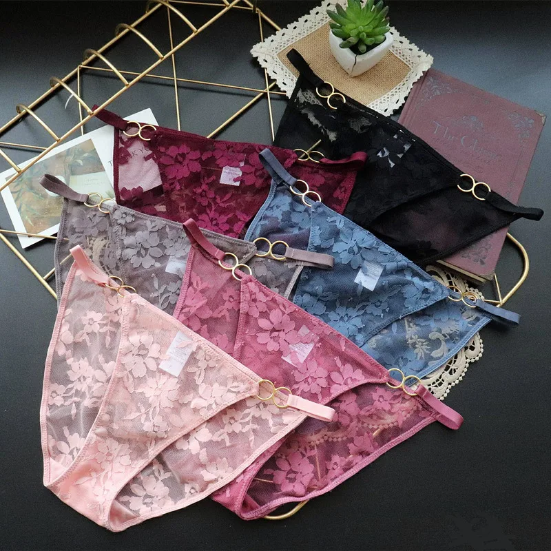 Women\'s European and American Hoop Thin Belt Girl Lace Embroidery Flower Panties Feminine Breathable Women\'s Briefs Underwear