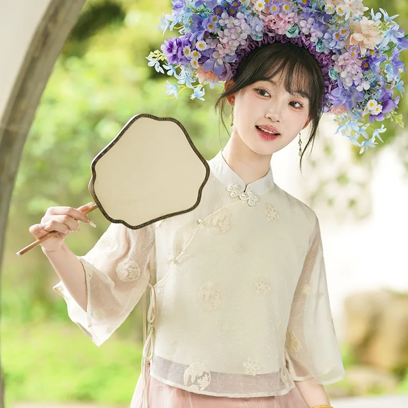 

Embroidery Girl Hanfu Shirt China Traditional Clothing 2025 New Chinese Style Cheongsam Top Women Retro Elegant Tang Suit Blouse