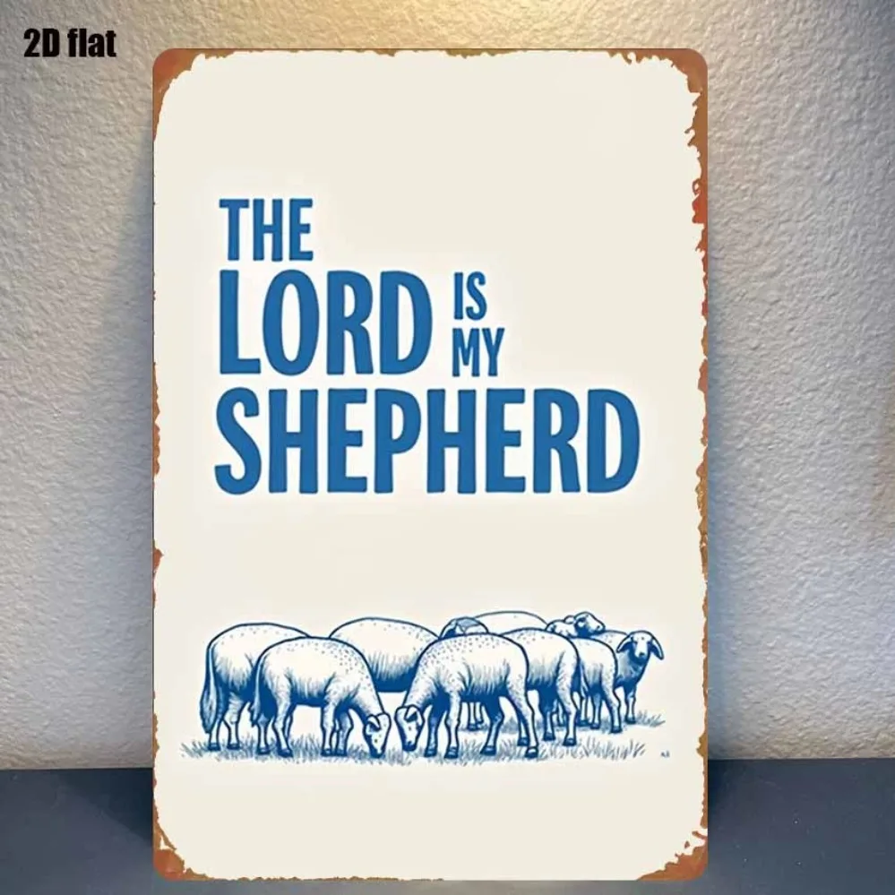 2026 Faith Metal Sign Blue Fabric Background Psalm 23 The Lord Is My Shepherd Bible Verse Tin Sign Wall Decor for Bedroom Bar Ga