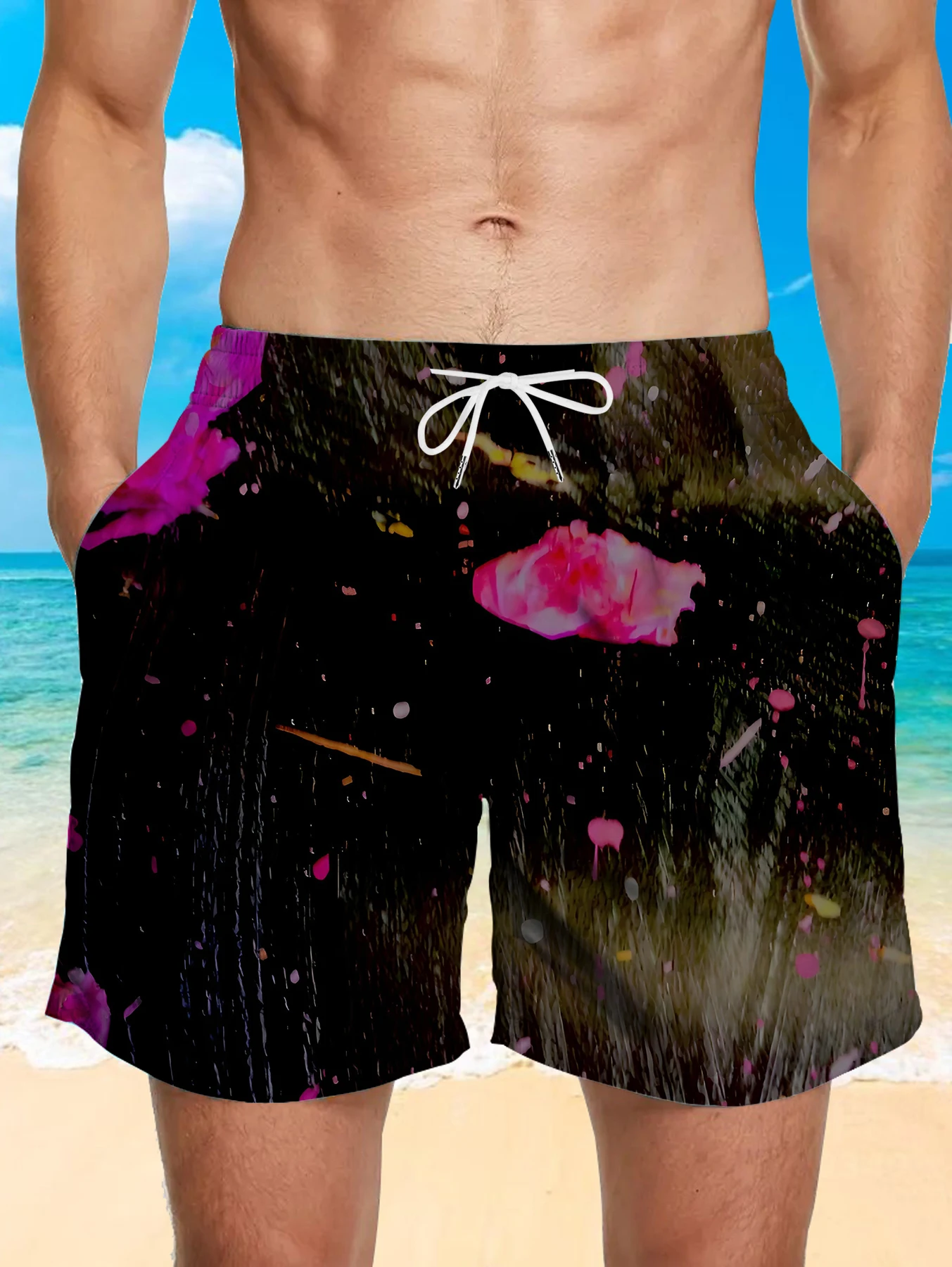 

Men's Digital Printed Shorts Full Print Beach Pants Quick Dry Polyester Casual Trunks