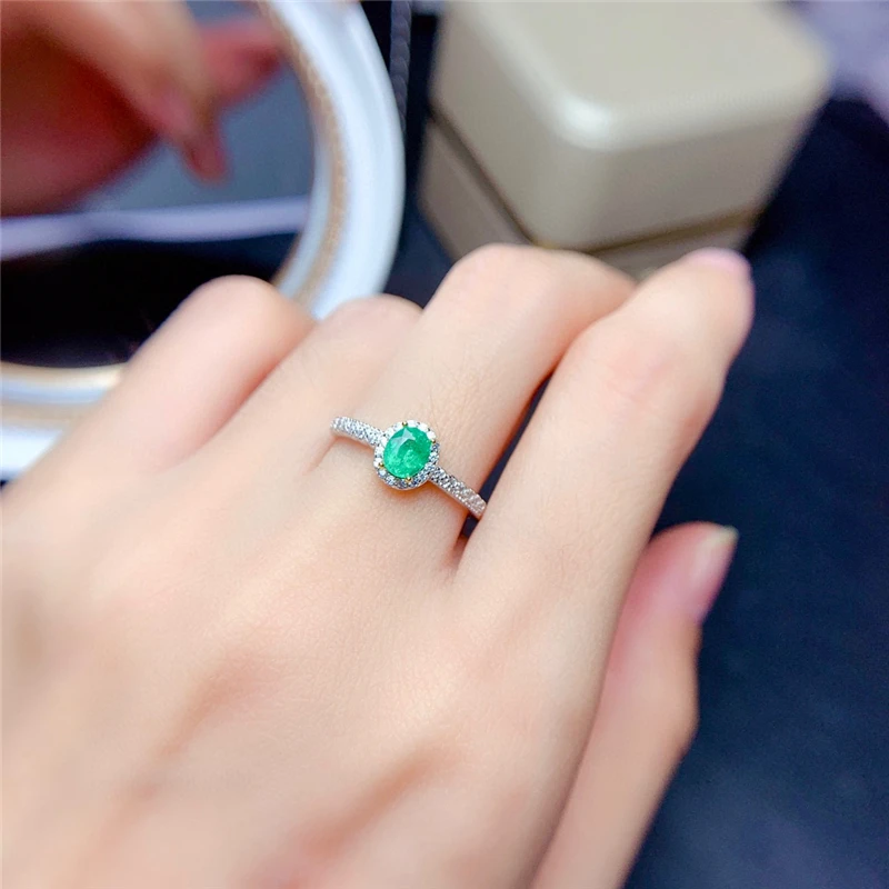 Natural Emerald Ring Women's 925 Sterling Silver 4*5mm Natural Stone High Jewelry Anniversary Resizable Rings for Women