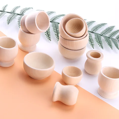 Children's play house kitchen tableware mini solid wood bowl small wood bowl cup wood jar creative painted graffiti ornaments