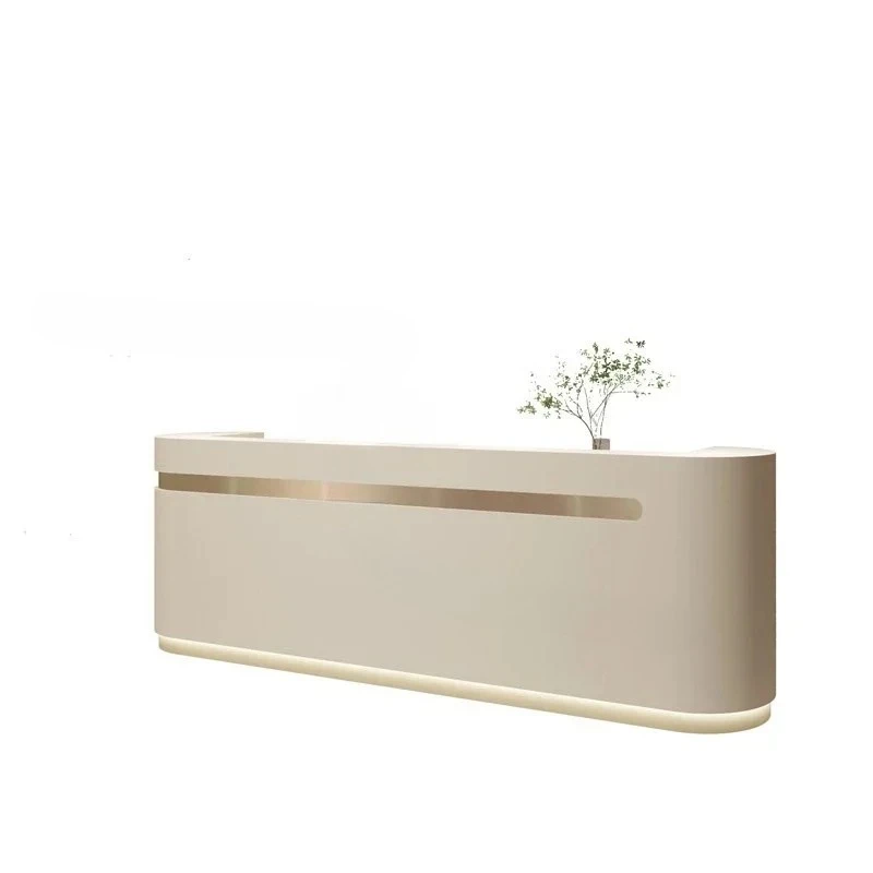 & Modern Minimalist Salon Front Desk Curved Cream Reception Desk Beauty Salon Checkout Counter Contemporary Office Furniture