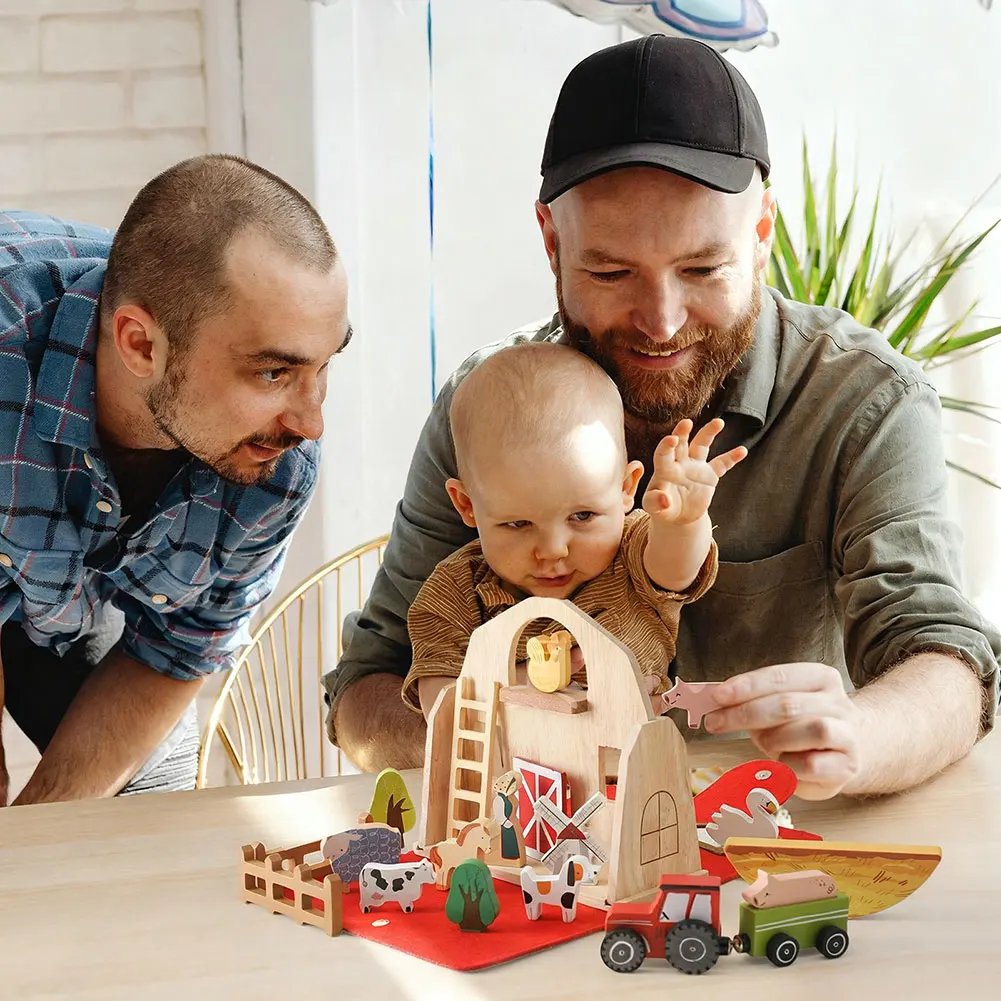 木製納屋ファームスタッキングブロック 幼児用 幼児の脳の発達のための完璧なギフト 1 2 3歳の誕生日プレゼント
