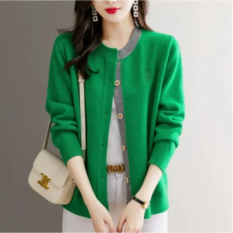 Outlets Suéter de punto para mujer Cárdigan Prendas de abrigo Corte holgado Lana Camere Largo Sve Low round Ne Button up Spring Faion