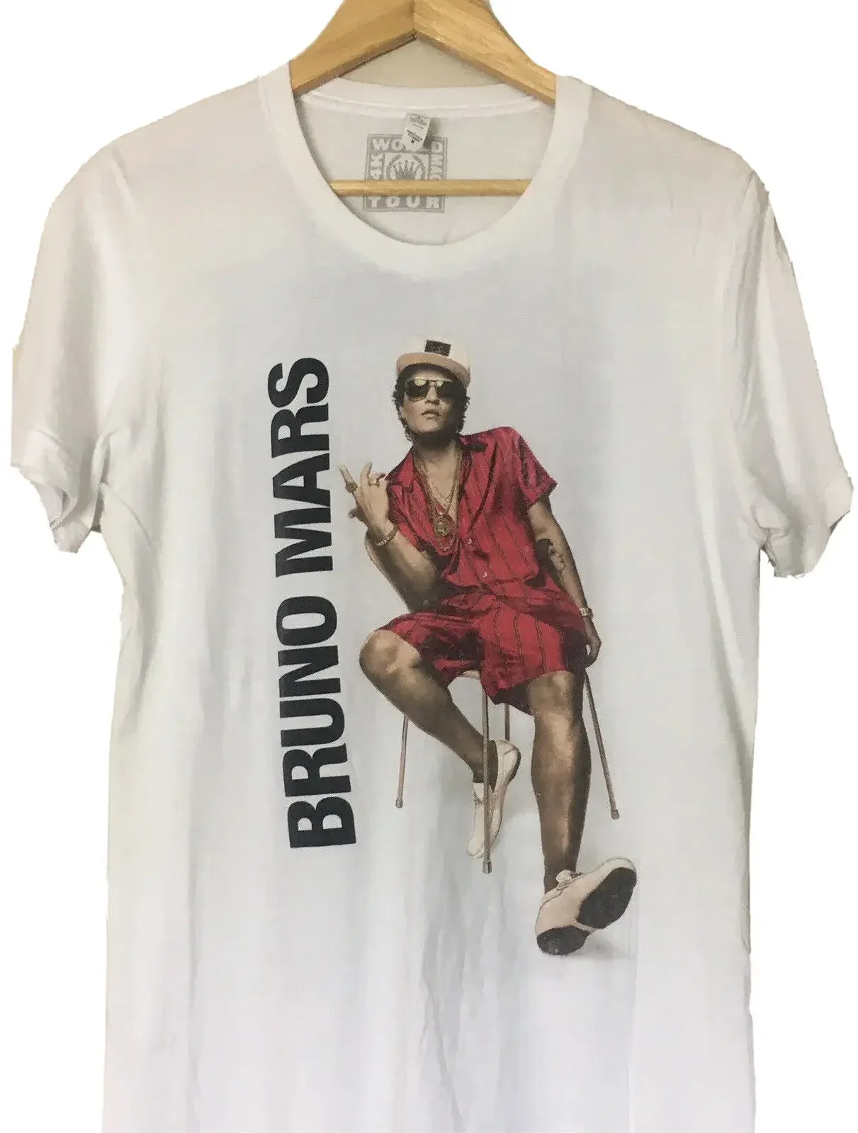 Bruno Mars Shirt White Short Sleeve Crew Neck Concert Shirt Band Tee 2016 Tour M