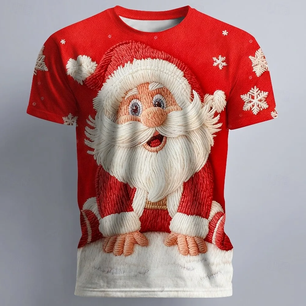 

Christmas Men's Cute Santa Claus 3D Print Short Sleeve T-shirt Fashion Round Neck Shirt Daily Vacation Party Street Men Clothing