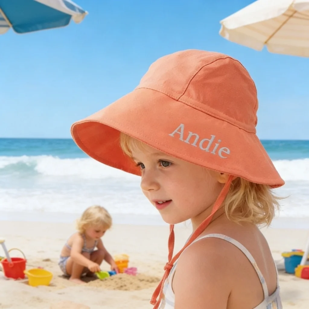 

Personalized Baby Name Cotton Linen Bucket Hat Wide Bridge Sun Hat for Kids Summer Spring Beach Travel Cap Gift