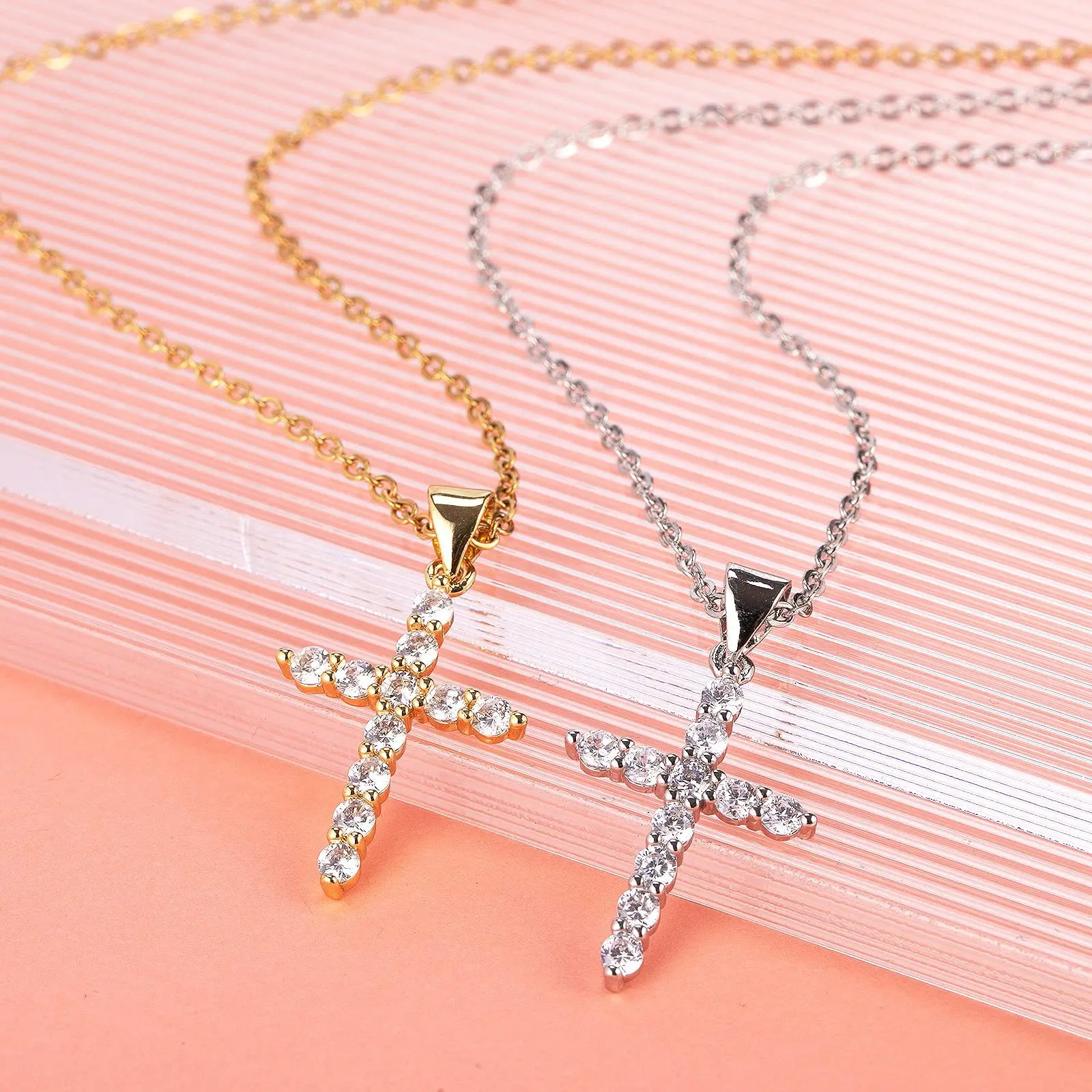 Brass Real Gold Plated, Hot Selling, Zircon Cross Personality Creative Pendant Fashion Ladies Necklace