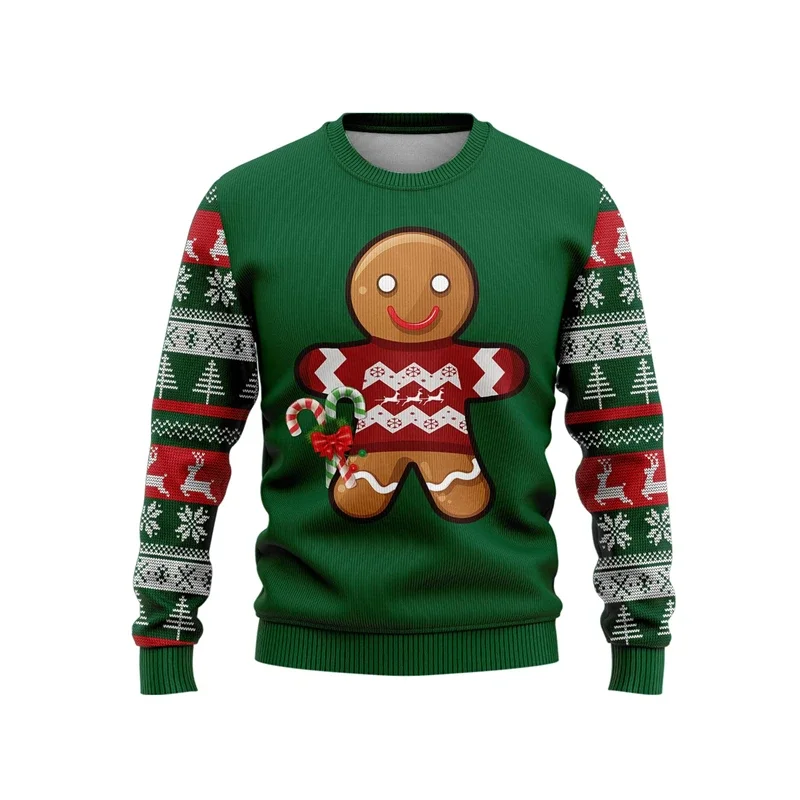 2024 Cute Gingerbread Man Graphic Sweatshirts Cartoon Gingerman Mens Ugly Sweater Xmas Holiday Sweatshirt