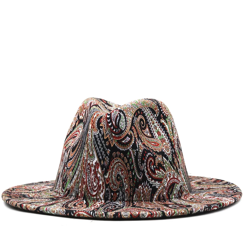 

New Fedora Wide Brim Print Tie Dye Men's and Women's Tweed Fashion Panama Hat Retro Gradient Jazz Hat Fedora Men