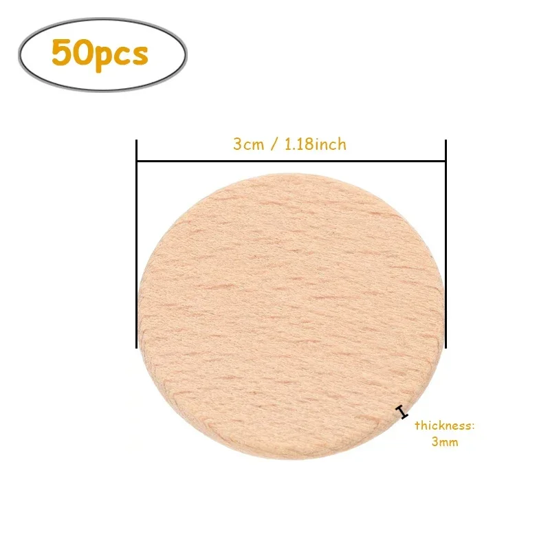 50pcs 3cm Natural Beech Wood Slices, Unfinished Solid Wooden Coins Cutouts Tokens for Crafts Projects, DIY Crafts