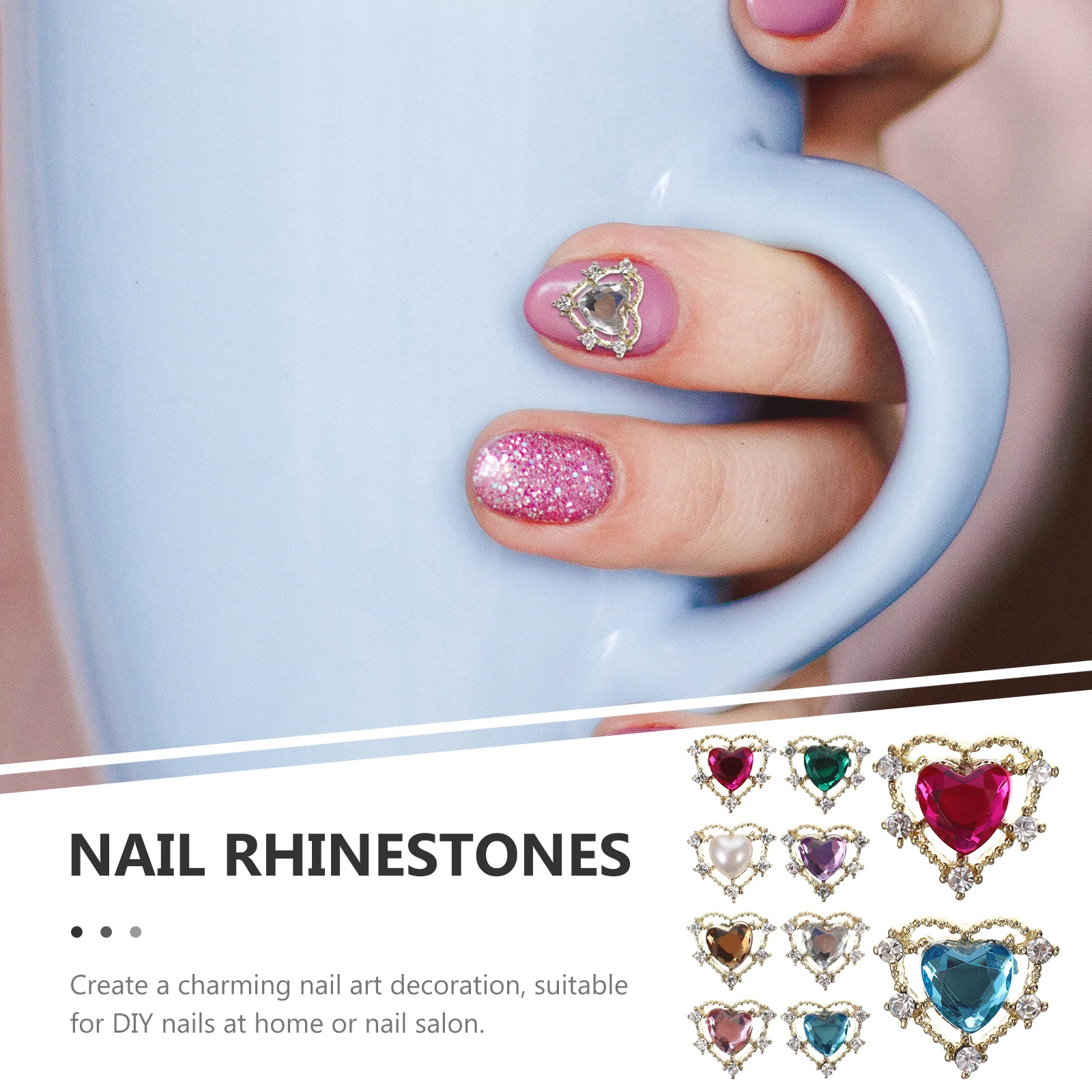 

10Pcs Multicolor Shiny Nail Rhinestones Heart Patches for DIY Nail Art Decoration Manicure Accessories Manicure Accessories