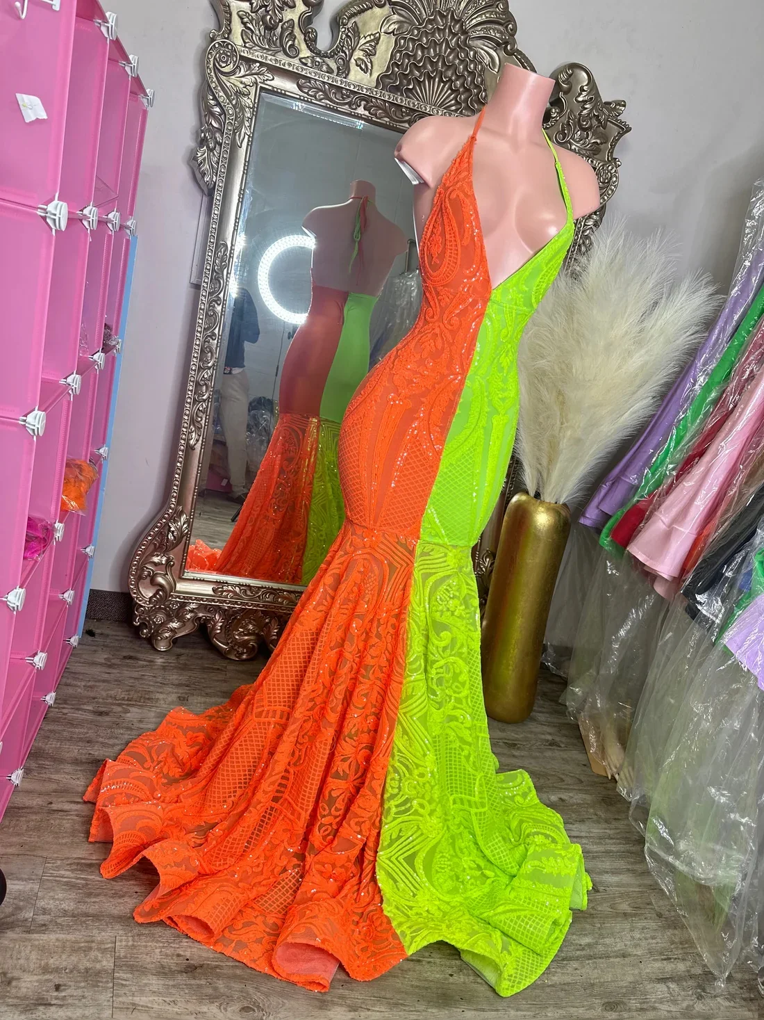 Halter African American Prom Dresses For Black Girls Mermaid Sparkly Lace Women Elegant Robe De Soiree Evening Gown Customized