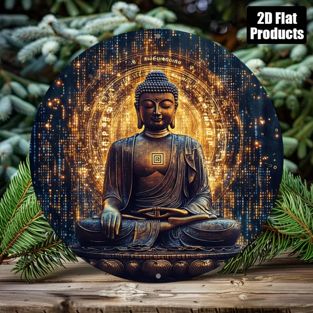 Weißblechgemälde, Buddha-Statuen-Thema, kreisförmige dekorative Schilder und Plaketten aus Metall, geeignete Dekoration, Festival-Geschenke,