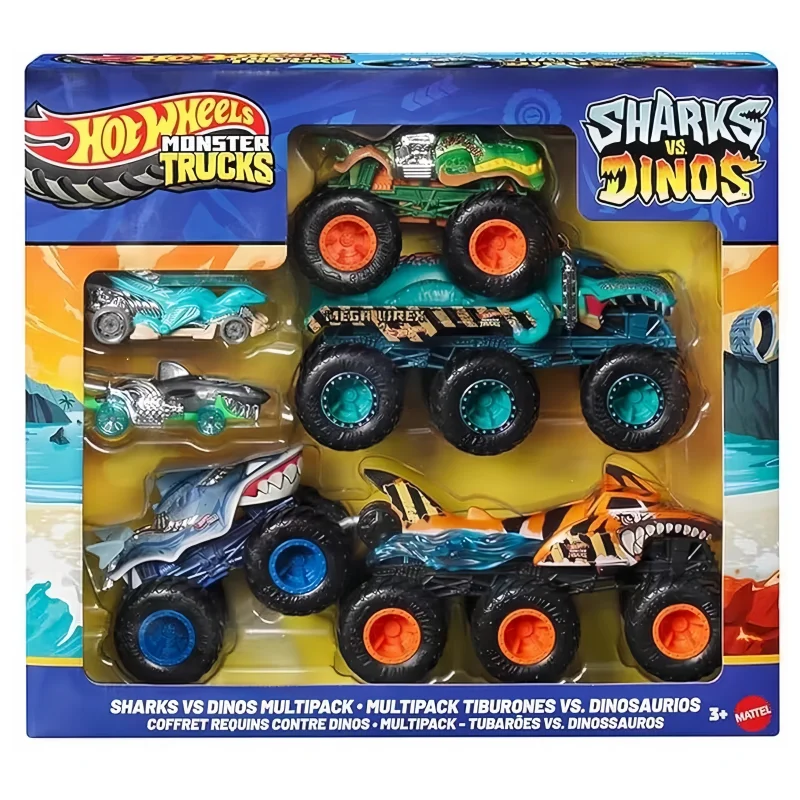 

In Stock Hot Wheels Monster Trucks Sharks VS Dinos Serise Alloy Model Car Collection Decoration Gifts Surprise Toys Car Model