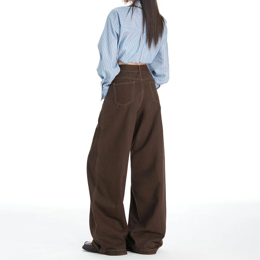 ZHISILAO nouveau marron jambe large Baggy jean femmes Vintage décontracté taille haute longueur de plancher Denim pantalon Streetwear automne hiver 2025
