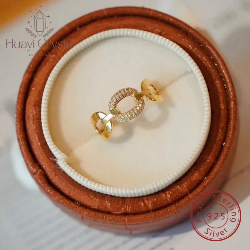 

S925 Sterling Silver White Zircon Chain Buckle Minimalist Ring for Women, Unique and Exquisite Jewelry