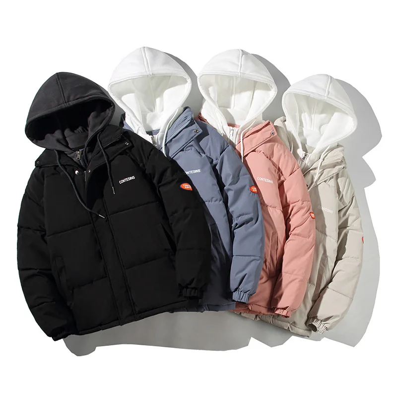 Women Casual All-match Long Sleeve Single Breasted Simple Hooded Parkas 2024 Winter Fake Two Piece Warm Jacket Solid Coat