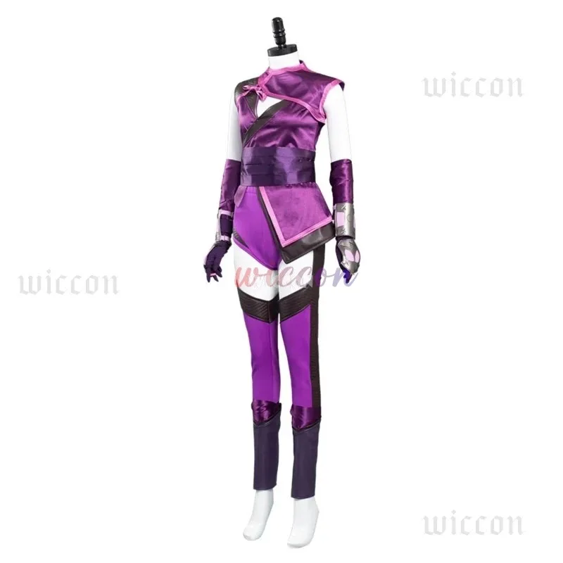 Game Mortal Mileena Komba Costume Full Set Sexy Purple Color Uniform for Women Halloween Cosplay Outfits Carnival Suitx;4'b,5;y,