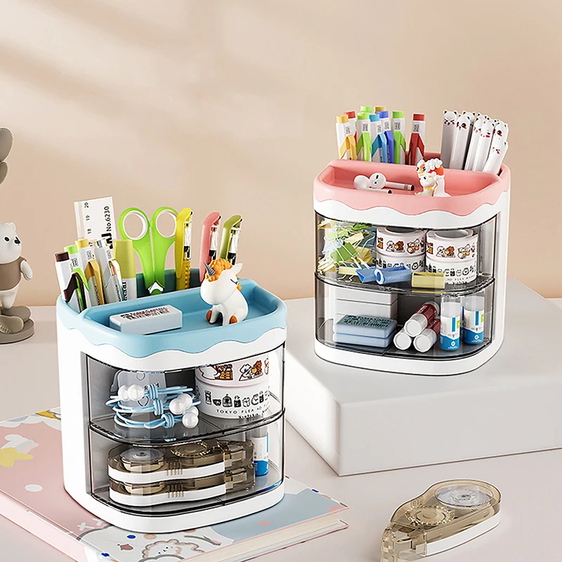 ปฏิบัติ Multi-Functional Desk Organizer Creative ปากกาน่ารักดินสอ Rack โปร่งใสนักเรียนชั้นวางของ