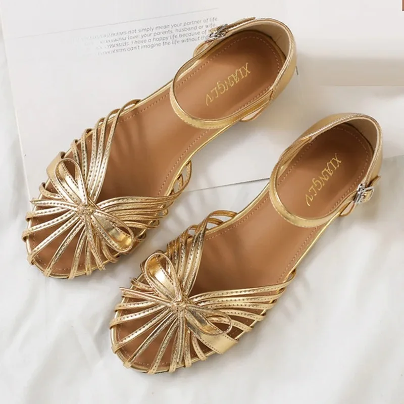 

ZAROY Summer Women Flat Sandals Single Strap Hollow Out Gladiator Roman Shoes Pretty Bowtie Sandalias Casual Street Footwear