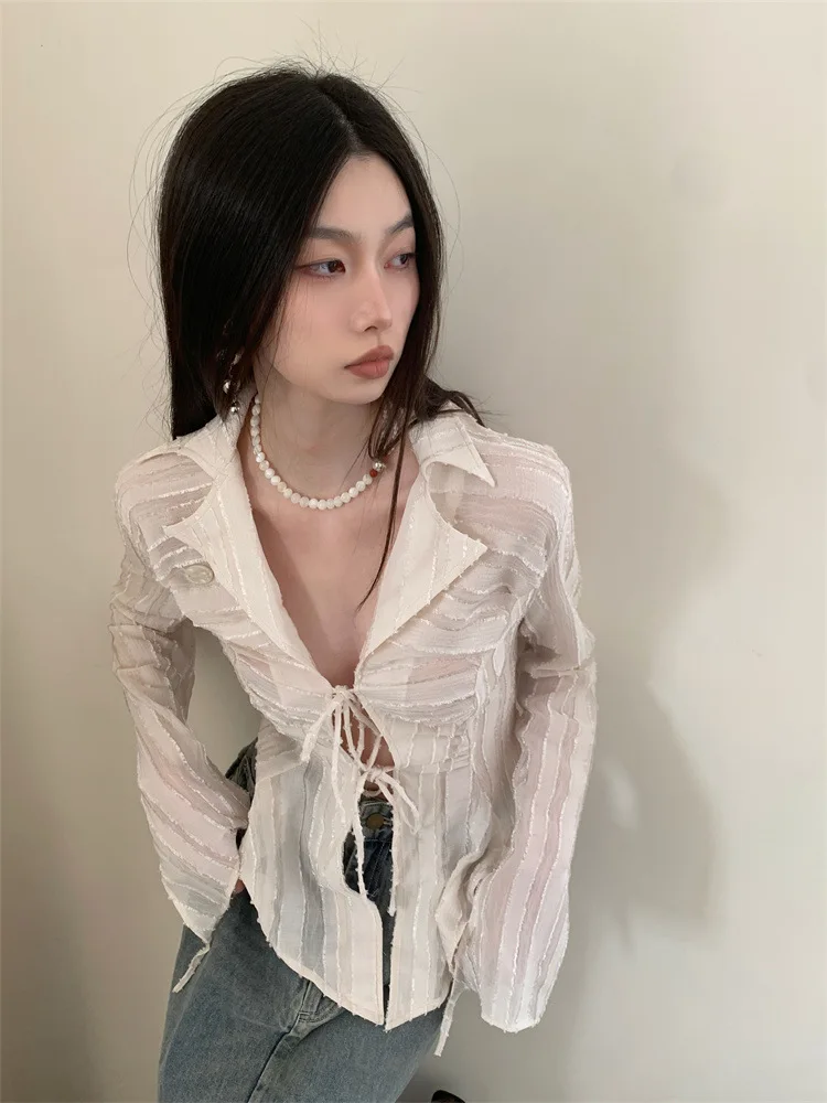 Shirts Women Shinny Temperament All-match Aesthetic Cozy Sexy Fashion Janpanese Style Daily Streetwear Simple Turn-down Collar