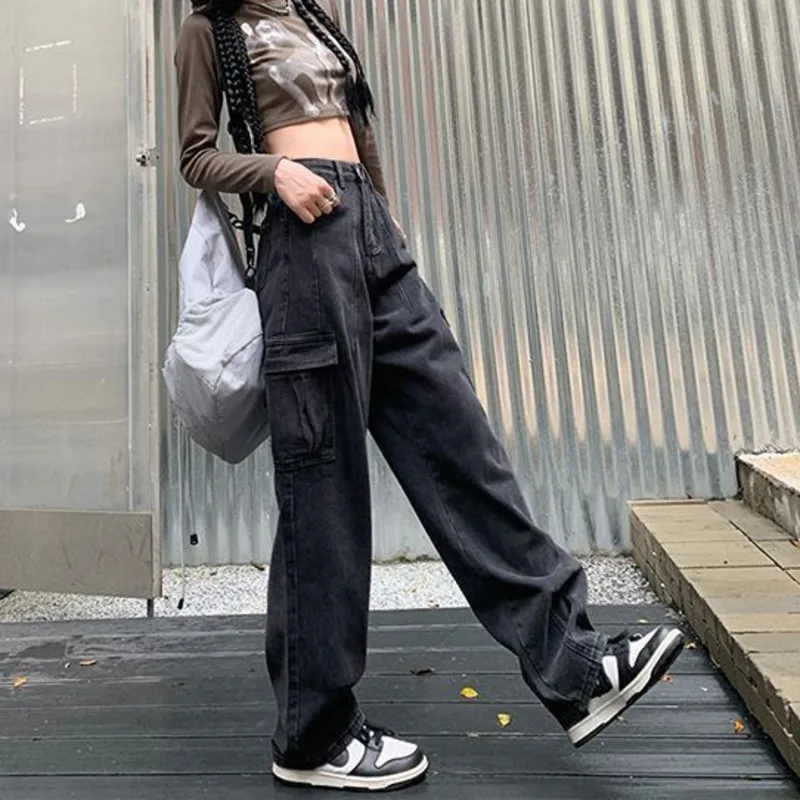 

Trendy Hip Hop Black Baggy Jeans Yk2 Girls High Waist Wide Leg Denim Pants 90s Vintage Emo Streetwear Female 2000s Clothes Y2k