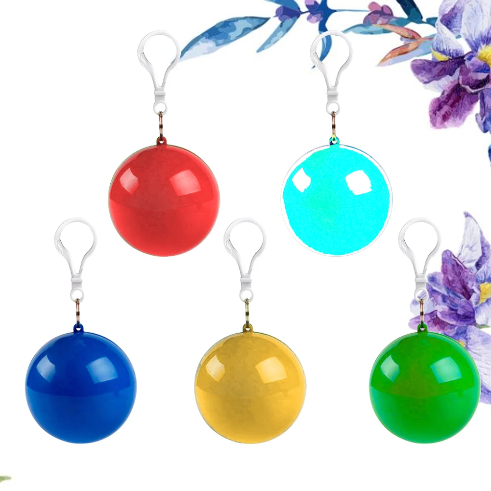 

5Pc Disposable Unisex Keyring Ball Raincoat Rain Poncho Rainwear Keyring Ball Practical (Random Color)