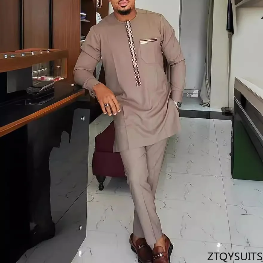 New Dashiki Men's Suit, White Round Neck Long Sleeve, Luxury Brand Men's Suit, Casual Slim Fit, Men's Suit, Wedding Evening Suit