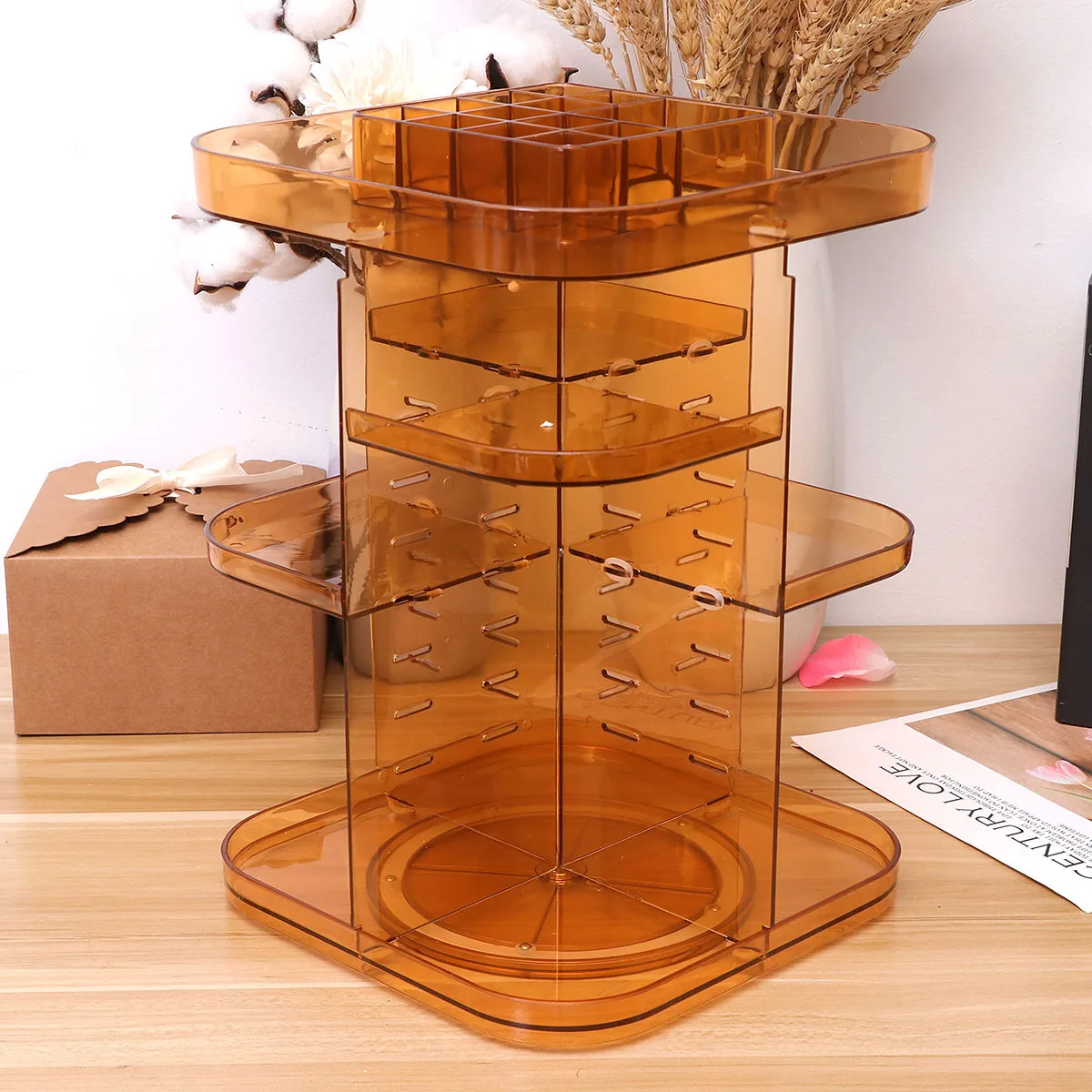 

Rotating Makeup Organizer Large Capacity Holder Square Shelf Durable Storage Rack for Skincare Perfume Body Spray